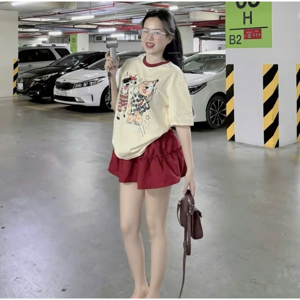 Set áo chân váy xòe bèo nhún chất liệu mềm mại, set đồ nữ mùa hè áo thun cotton chân váy ngắn cá tính HCOM25223