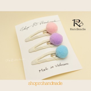 Set 3 kẹp tóc hoa pom nhiều tone màu ngọt ngào cho nữ và bé gái 5cm, 4.5cm xinh |Shop Rô Handmade