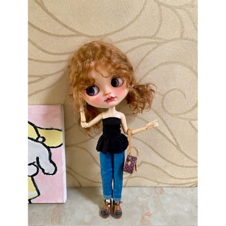Set áo cúp ngực đen kèm quần jean dài size blythe,ob24,xinyi