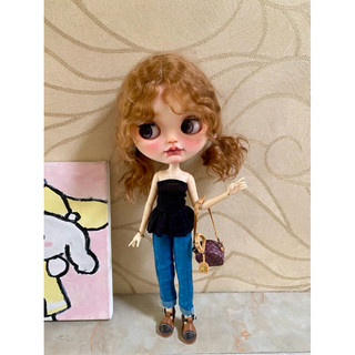 Set áo cúp ngực đen kèm quần jean dài size blythe,ob24,xinyi
