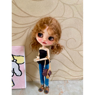 Set áo cúp ngực đen kèm quần jean dài size blythe,ob24,xinyi