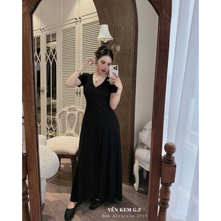 Váy thun độn vai cổ V dáng dài tôn dáng 💯💝đi CHƠI, đi LÀM sang chảnh, xinh XINH đẹp tuyệt vời !!😘