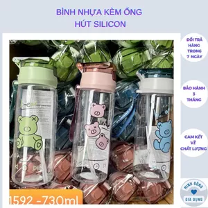 Bình nước học sinh, bình nước trẻ em có ống hút và quai cầm 730ML