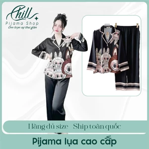 Bộ Quần Dài Áo Dài Lụa In Hình Họa Tiết Dễ Thương Dễ Chịu Khi Ngủ, Size 42-69kg