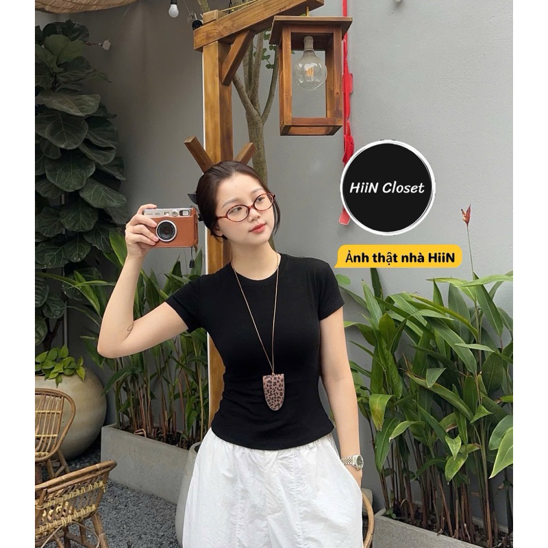 Áo thun nữ cổ tròn ôm body chất thun zip co giãn mềm mịn hàng loại 1 - Áo thun cộc tay HiiNcloset - 121 | BigBuy360 - bigbuy360.vn