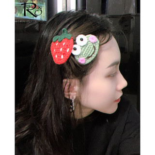 Kẹp tóc dâu tây len xinh xắn cho nữ và bé gái 5.5cm |Cặp tóc mái Handmade xịn  |Shop Rô Handmade