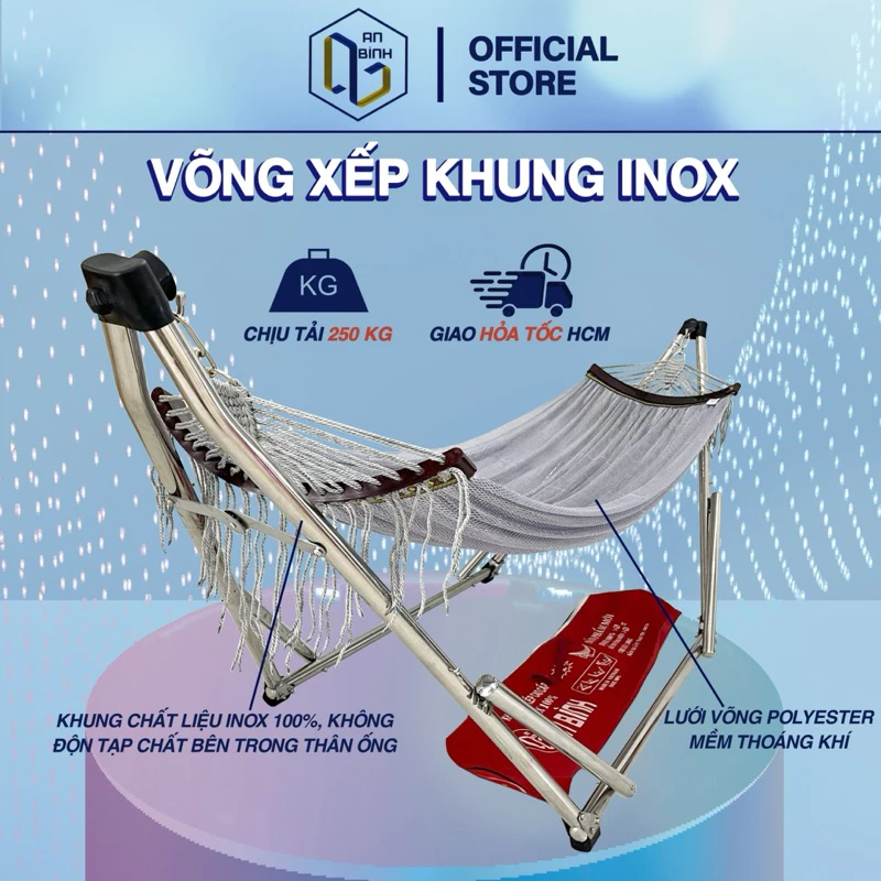 Bộ võng xếp INOX An Bình tải trọng 250kg, Khung Võng Đa Năng 3 Trong 1, chất liệu inox 100% - Hàng chính hãng — ảnh 1
