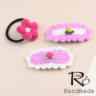 Bộ phụ kiện tóc nhiều màu cho nữ và bé gái phong cách nàng thơ |Buộc tóc hoa len, kẹp tóc viền bèo |Shop Rô Handmade