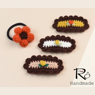 Combo 4 kẹp tóc, cột tóc hoa pom nhiều màu cho nữ và bé gái đẹp xinh 5cm, 6cm |Shop Rô Handmade