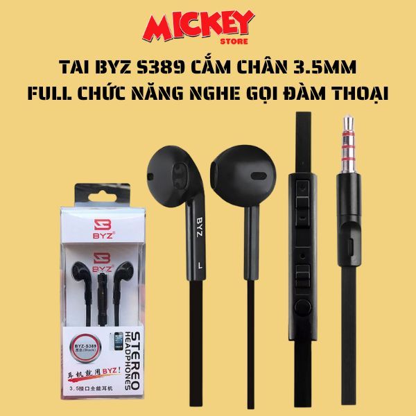Tai nghe chính hãng BYZ S389 có dây cắm chân 3.5mm full chức năng nghe gọi đàm thoại
