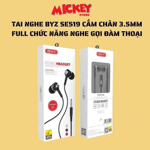 Tai nghe chính hãng BYZ SE519 có dây cắm chân 3.5mm full chức năng nghe gọi đàm thoại