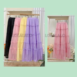 Chân váy dài 100cm xòe bồng 5 tầng voan tơ 2 lớp Freesize màu Hot Trend Mùa Hè Đi biển
