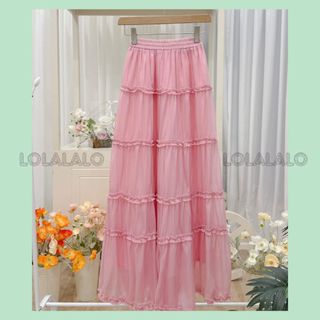 Chân váy dài 100cm xòe bồng 5 tầng voan tơ 2 lớp Freesize màu Hot Trend Mùa Hè Đi biển