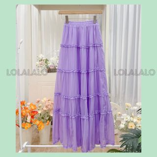 Chân váy dài 100cm xòe bồng 5 tầng voan tơ 2 lớp Freesize màu Hot Trend Mùa Hè Đi biển