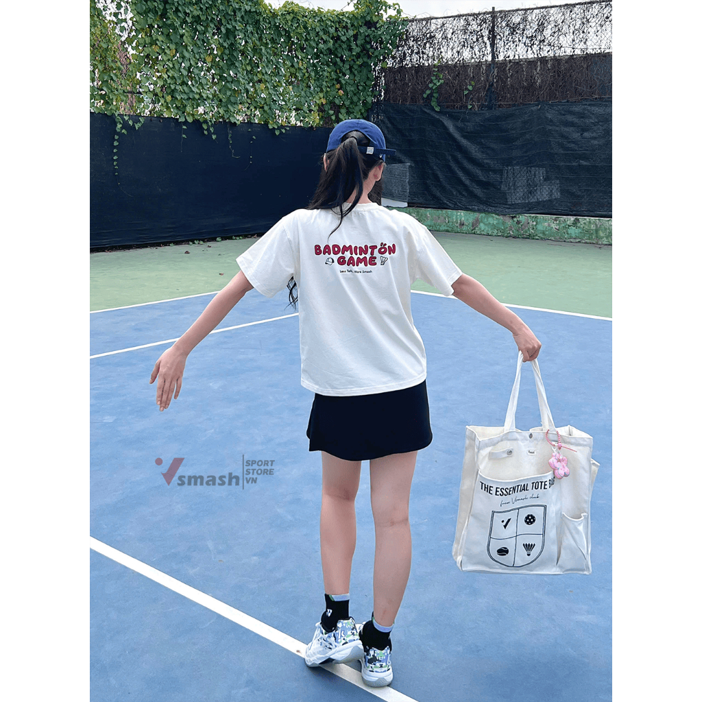 Áo cầu lông SỢI BÔNG EM BÉ Thương hiệu Vsmash Sport, BADMINTON GAME | Cổ Tròn | Màu trắng - Đen Cotton Co Dãn Thoáng mát