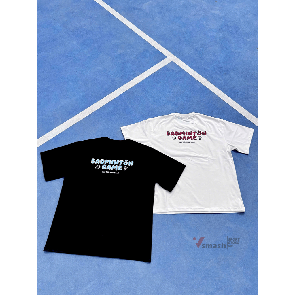 Áo cầu lông SỢI BÔNG EM BÉ Thương hiệu Vsmash Sport, BADMINTON GAME | Cổ Tròn | Màu trắng - Đen Cotton Co Dãn Thoáng mát