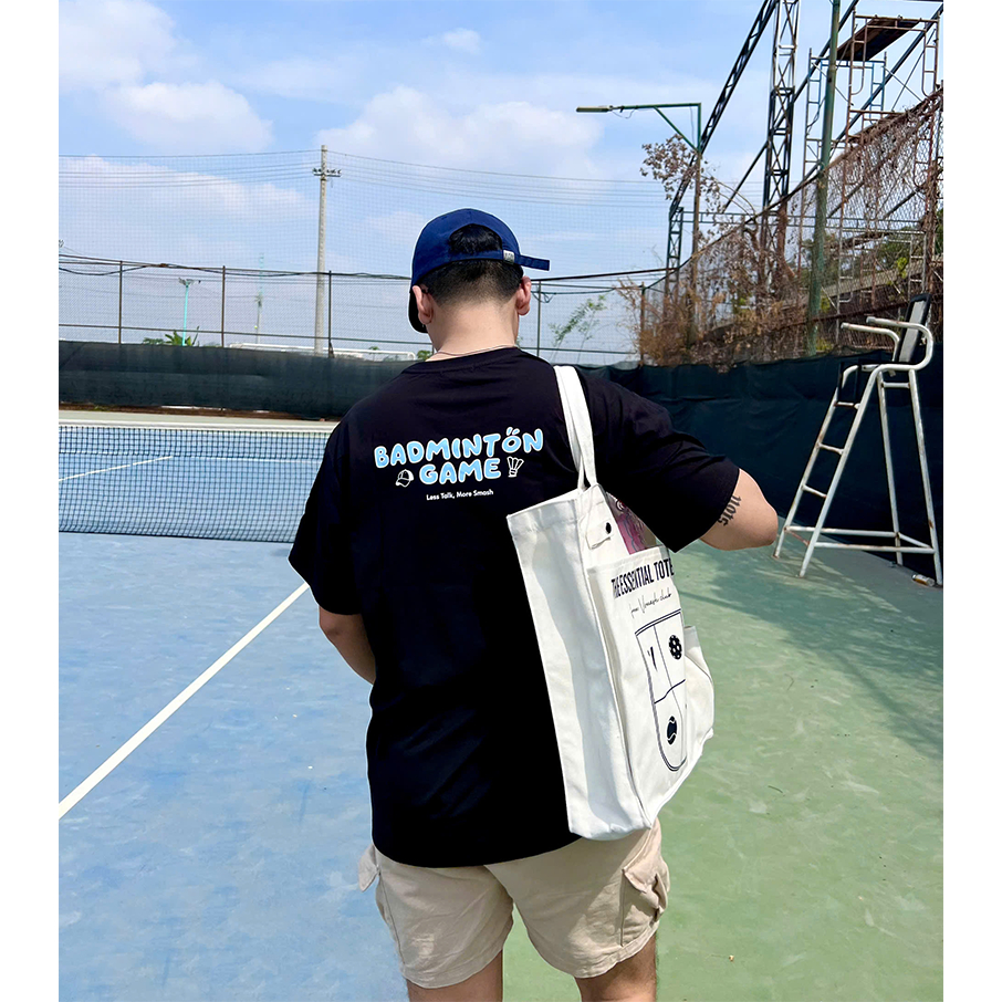 Áo cầu lông SỢI BÔNG EM BÉ Thương hiệu Vsmash Sport, BADMINTON GAME | Cổ Tròn | Màu trắng - Đen Cotton Co Dãn Thoáng mát