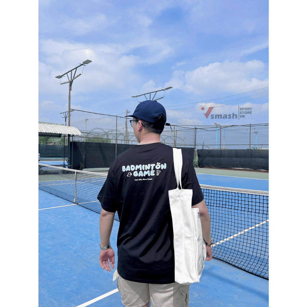Áo cầu lông SỢI BÔNG EM BÉ Thương hiệu Vsmash Sport, BADMINTON GAME | Cổ Tròn | Màu trắng - Đen Cotton Co Dãn Thoáng mát