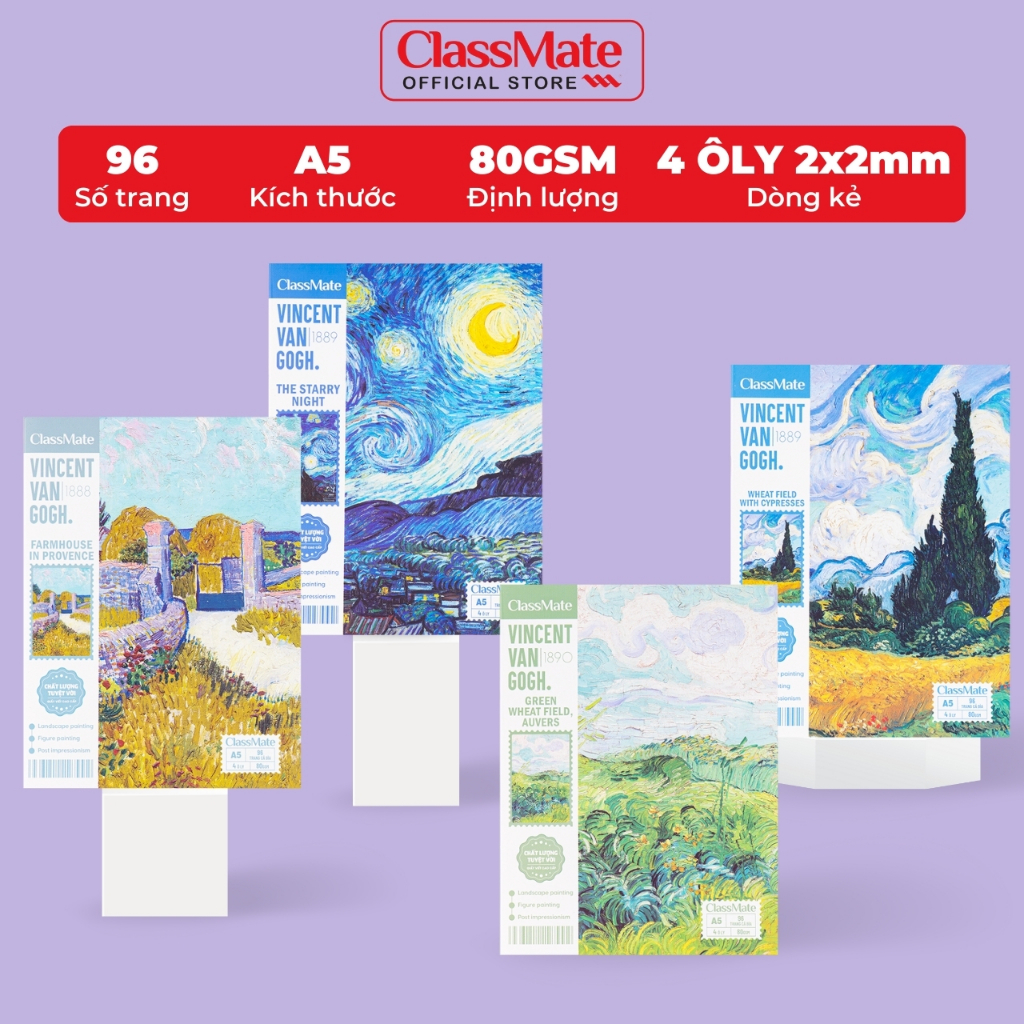 Tập Học Sinh Miền Nam A5 Classmate Vở 4 Ô Ly 80gsm 96 Trang Van Gogh Vở 4 ÔLi 2x2mm Vở Học Sinh Cấp 1 Tập NA5-09-009