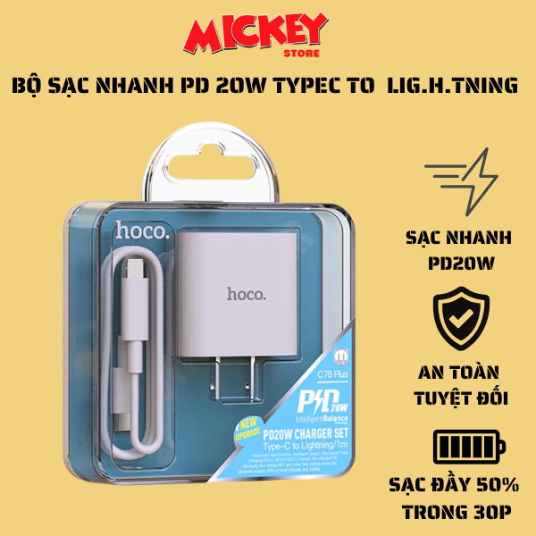 Bộ Sạc Chính Hãng Hoco C76 Plus PD20W Chất Liệu PC + ABS Chống Cháy - An Toàn Tiện Lợi