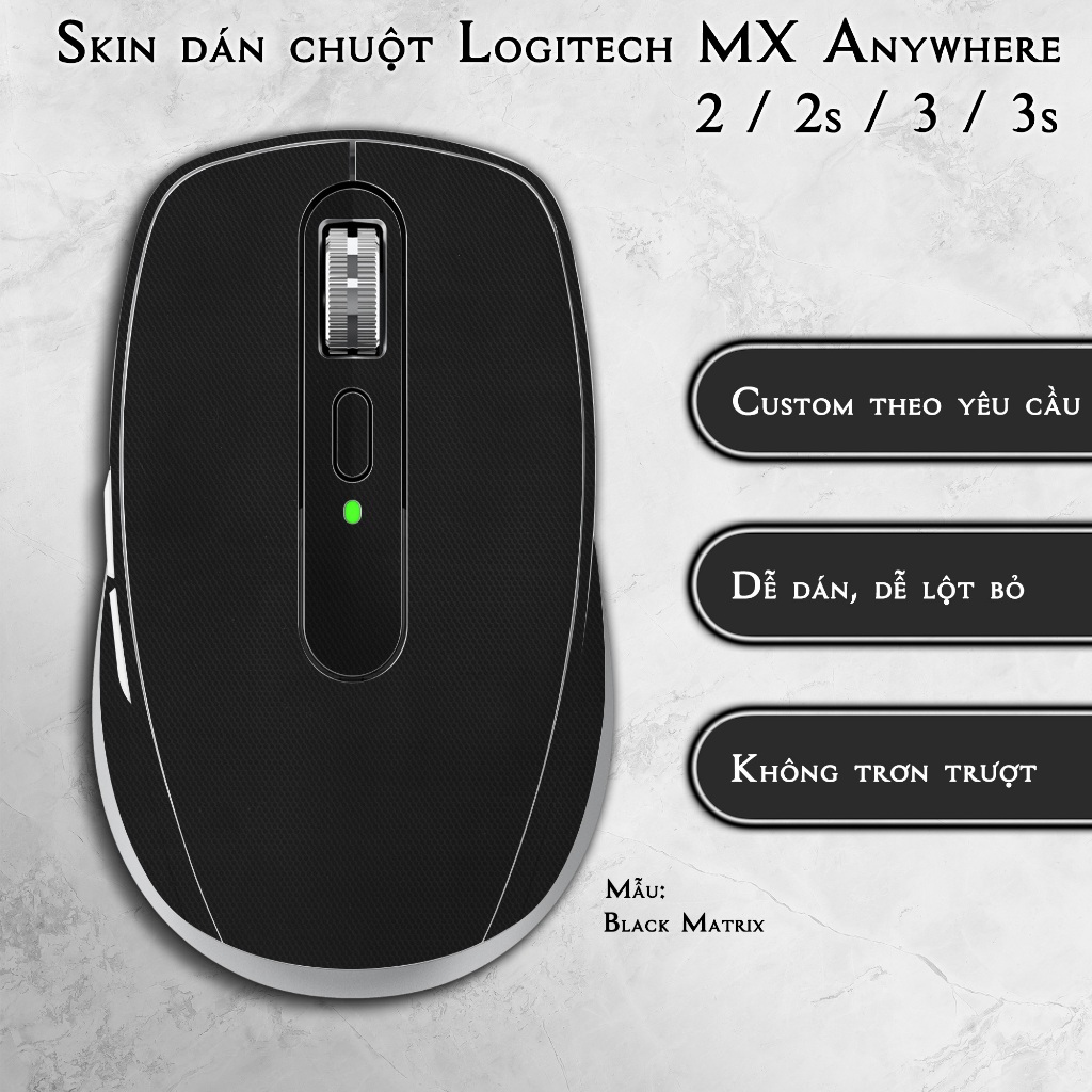 Skin dán chuột Logitech MX Anywhere 2 / 2s / 3 / 3s mẫu Black Matrix | Miếng dán Film 3M chống trơn trượt