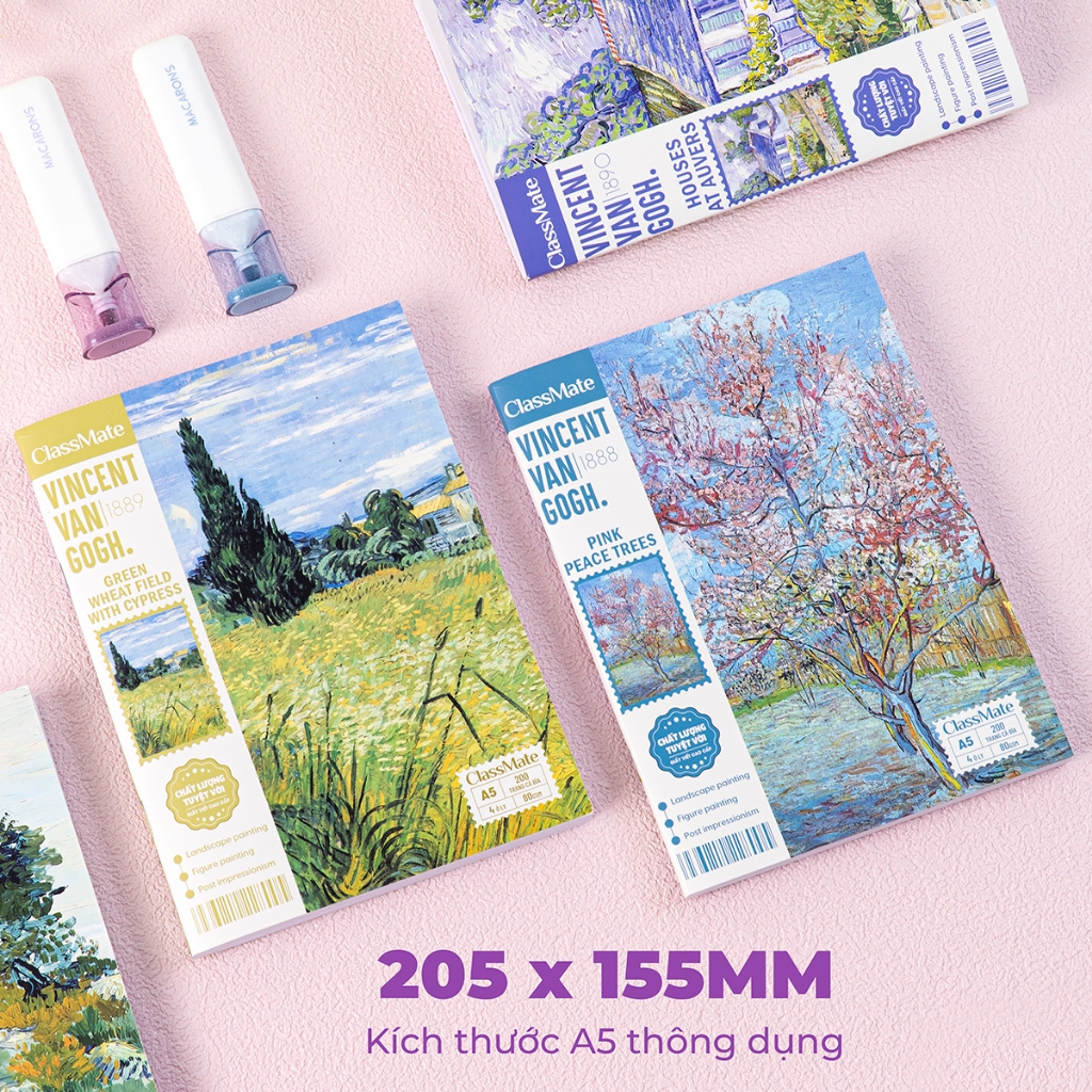 Tập Học Sinh Miền Nam A5 Classmate Vở 4 ÔLy 80gsm 200 Trang Vở 4 ÔLi 2x2mm Vở Học Sinh Cấp 1 Tập Van Gogh NA5-20-010