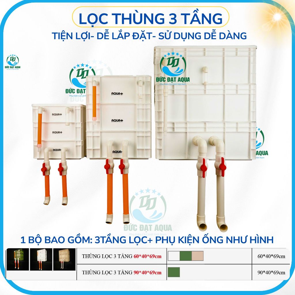 lọc thùng 3 tầng aquaplus, bộ lọc baki cho hồ cá cảnh, hồ koi, kt 30x20x35cm & 40x30x50cm bền đẹp 3