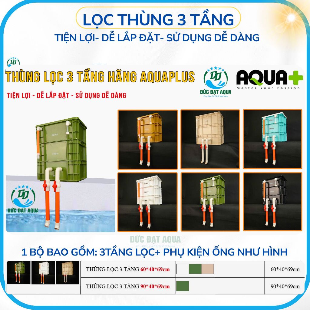 lọc thùng 3 tầng aquaplus, bộ lọc baki cho hồ cá cảnh, hồ koi, kt 30x20x35cm & 40x30x50cm bền đẹp