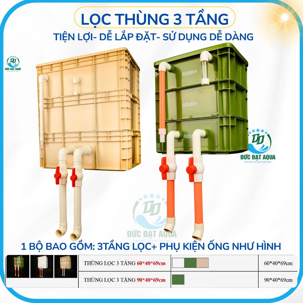 lọc thùng 3 tầng aquaplus, bộ lọc baki cho hồ cá cảnh, hồ koi, kt 30x20x35cm & 40x30x50cm bền đẹp 6