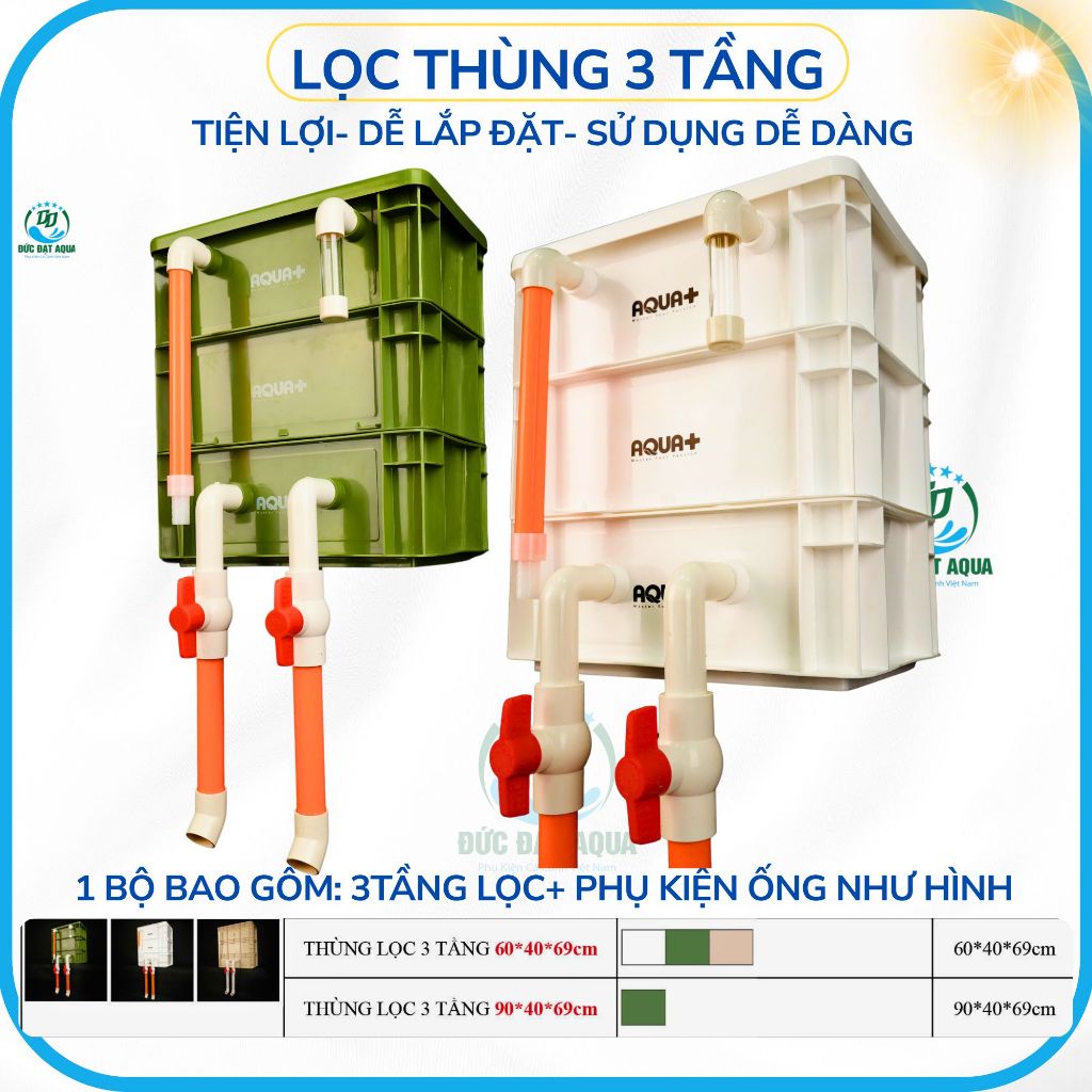 lọc thùng 3 tầng aquaplus, bộ lọc baki cho hồ cá cảnh, hồ koi, kt 30x20x35cm & 40x30x50cm bền đẹp 4