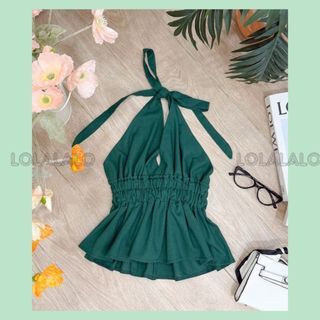 Áo Yếm cột dây bo chun chất linen màu sắc mùa hè tươi trẻ năng động