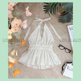Áo Yếm cột dây bo chun chất linen màu sắc mùa hè tươi trẻ năng động