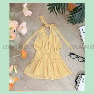 Áo Yếm cột dây bo chun chất linen màu sắc mùa hè tươi trẻ năng động