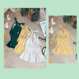 Áo Yếm cột dây bo chun chất linen màu sắc mùa hè tươi trẻ năng động