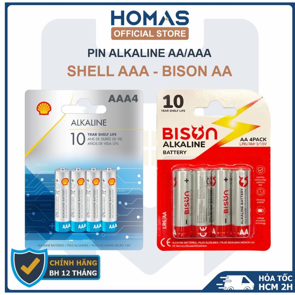 Pin Alkaline AA / AAA chính hãng Shell / Bison - Pin nội trở thấp, dung ...