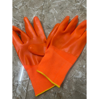 ( LOẠI 1 - 1.2kg/12 đôi ) Găng tay lao động PVC PHỦ SƠN CAM cả bàn siêu dày