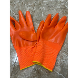( LOẠI 1 - 1.2kg/12 đôi ) Găng tay lao động PVC PHỦ SƠN CAM cả bàn siêu dày