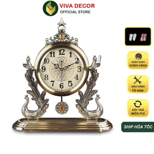 Đồng Hồ Để Bàn Chim Công Cao Cấp Kim Trôi Decor Phòng Khách Kệ Tủ Mặt Bàn VIVA DECOR mã V8319A