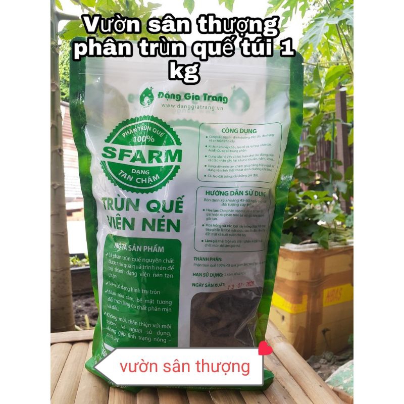 Phân Trùn Quế Viên Nén, Sfarm Đặng Gia Trang Tan Chậm Gói 1 kg Kích Chồi, Tạo Rễ, Hệ Vi Sinh Có Lợi cho Lan, Cây, Hoa