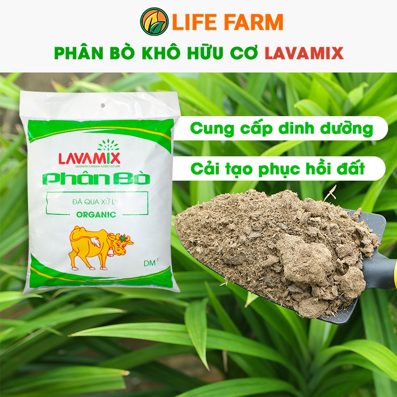 Phân bò hữu cơ Lavamix đã xử lý giàu dinh dưỡng gói 3dm3 10dm3 giúp cây ...