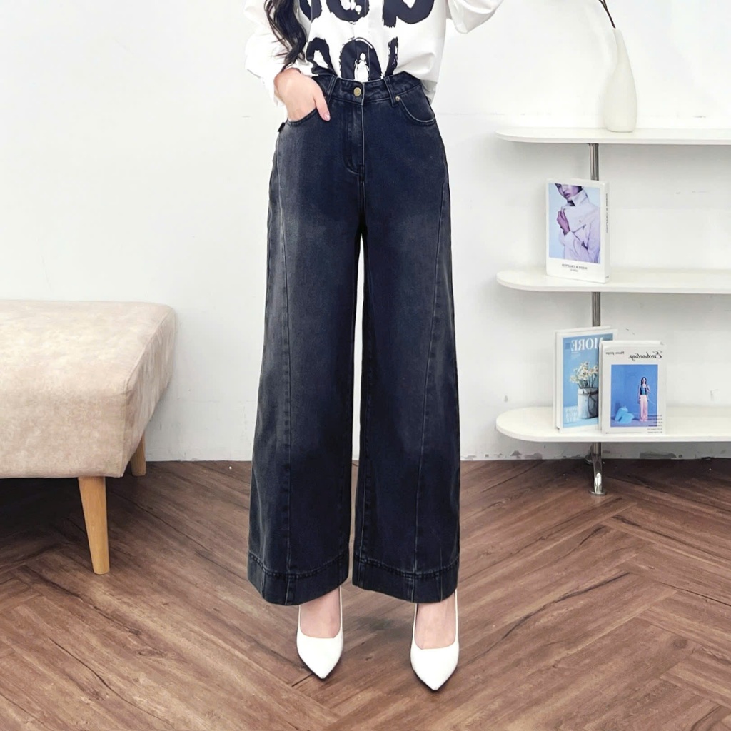 Ảnh Quần Jean Nữ 𝐂𝐂𝐇𝐀𝐓 Dáng Suông Ly Chéo Chất Liệu Jeans Cao Cấp Basic 15GDJ2001ST 2