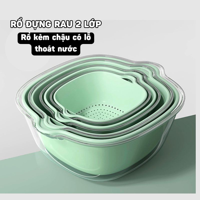 Rổ Nhựa Đựng Rau Củ Quả 2 Lớp Thiết Kế Thoát Nước Siêu Tiện Lợi, Set Rổ ...