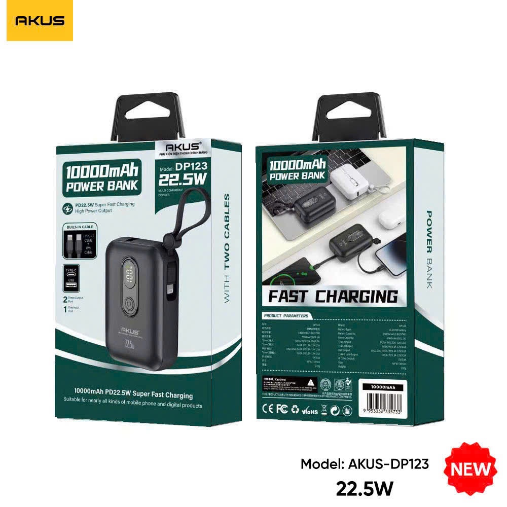 Ảnh Sạc dự phòng sạc nhanh 22.5w AKUS-DP123 10.000mAh 1
