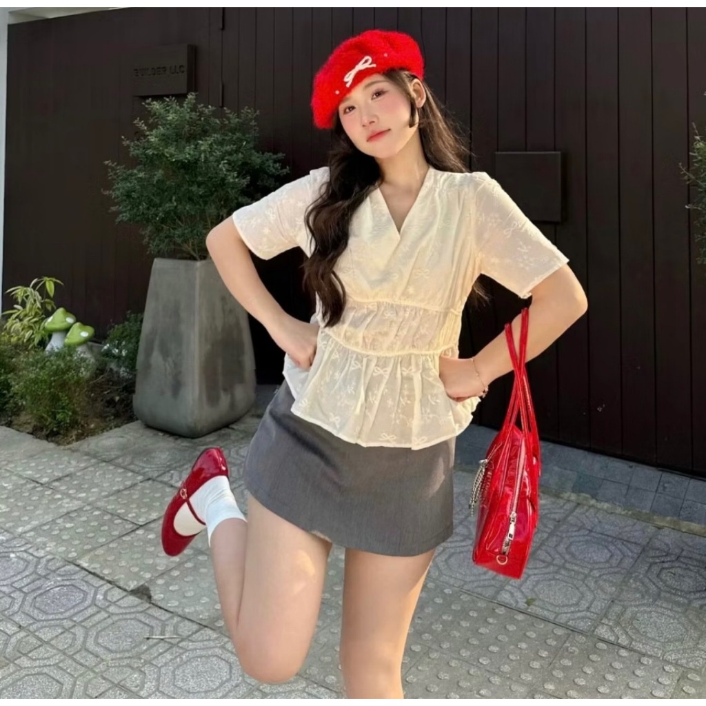 Áo babydoll cổ V viền eo phong cách Hàn Quốc dễ mặc TAM  A39