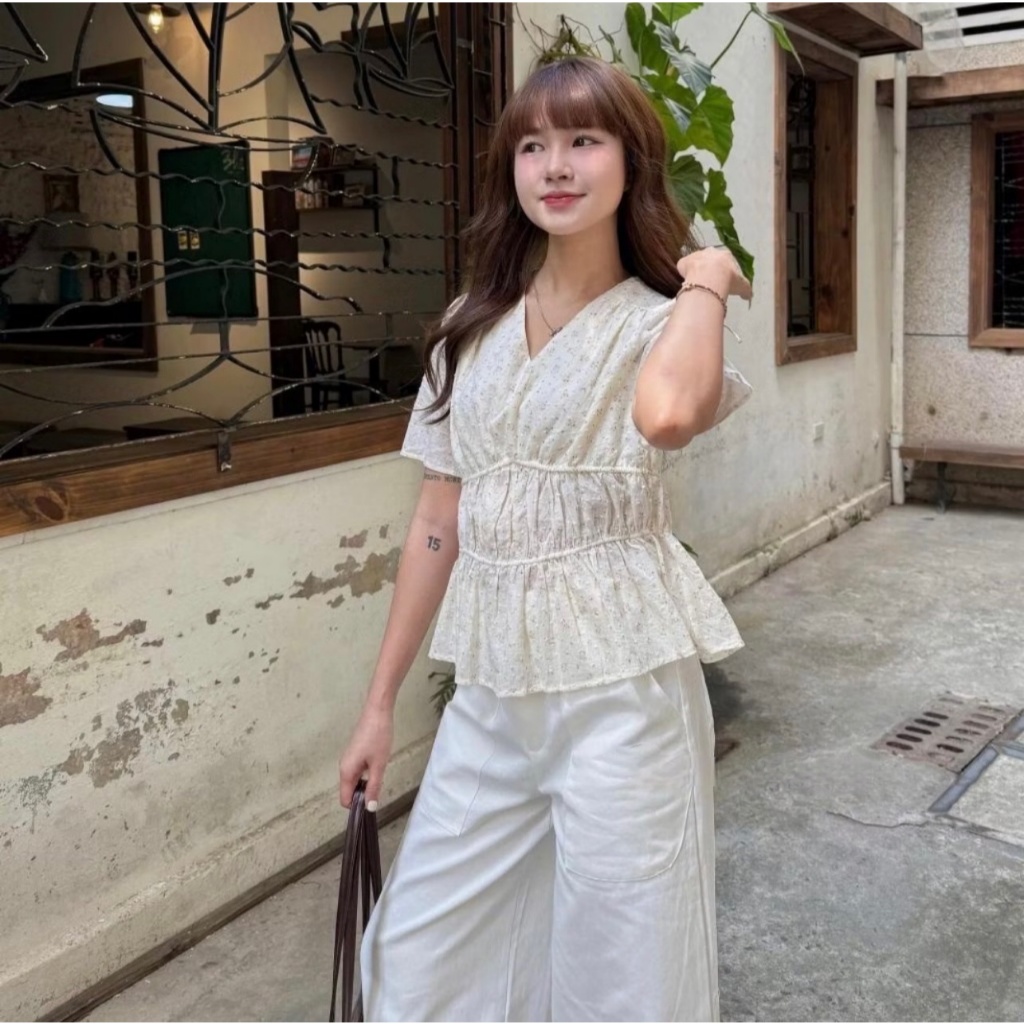 Áo babydoll cổ V viền eo phong cách Hàn Quốc dễ mặc TAM  A39
