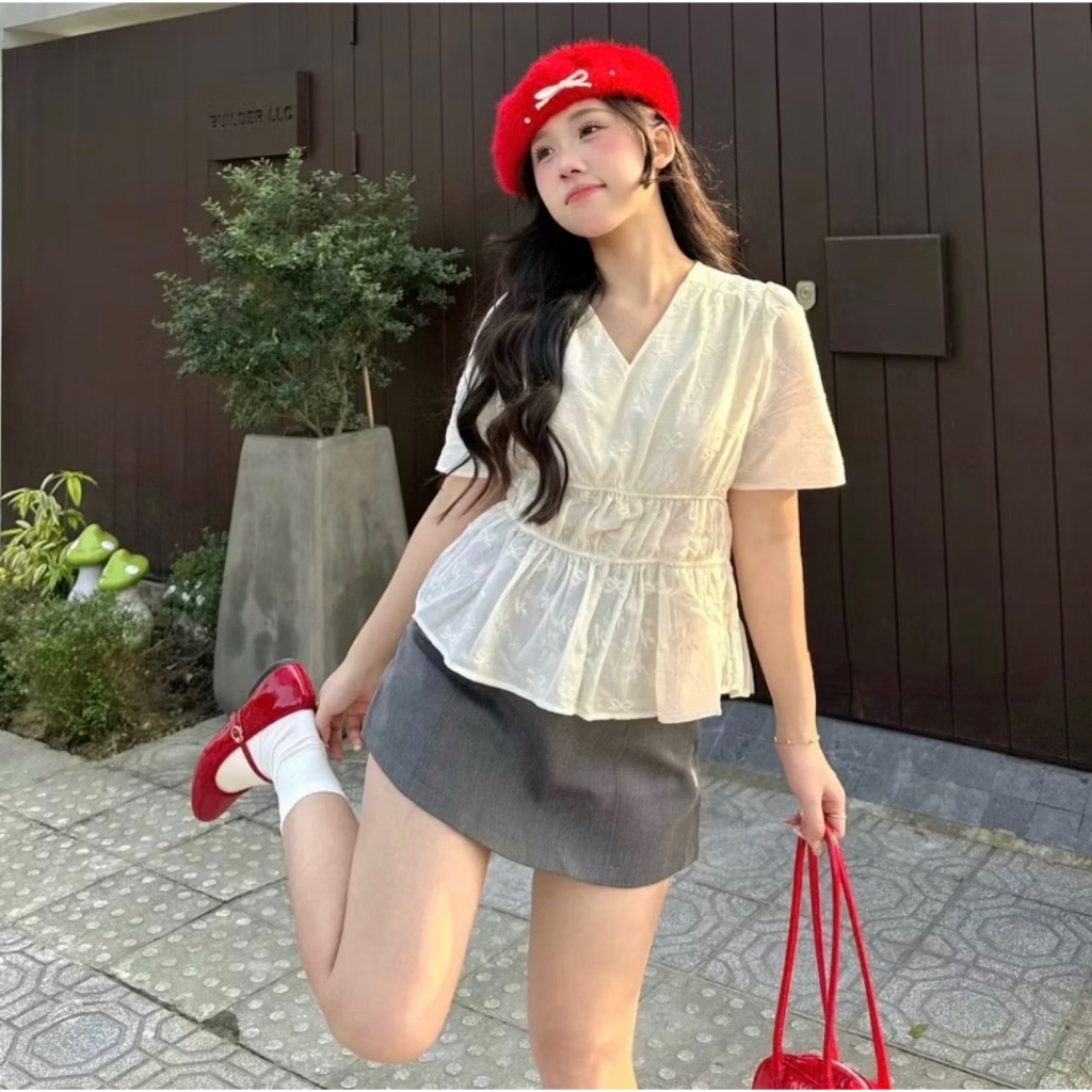 Áo babydoll cổ V viền eo phong cách Hàn Quốc dễ mặc TAM  A39