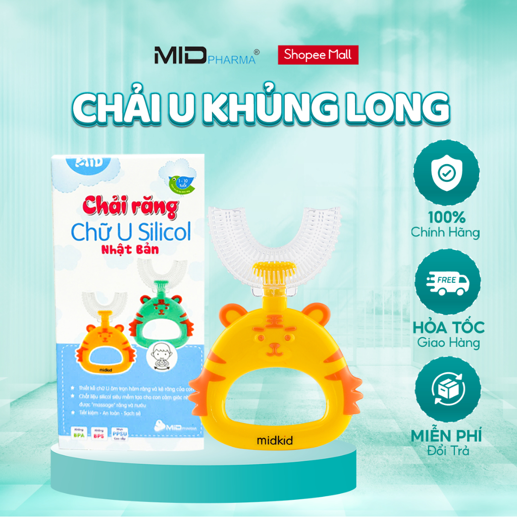 Ảnh Bàn chải đánh răng chữ U thương hiệu Midkid tay cầm hình thú cho bé từ 1 tuổi 1
