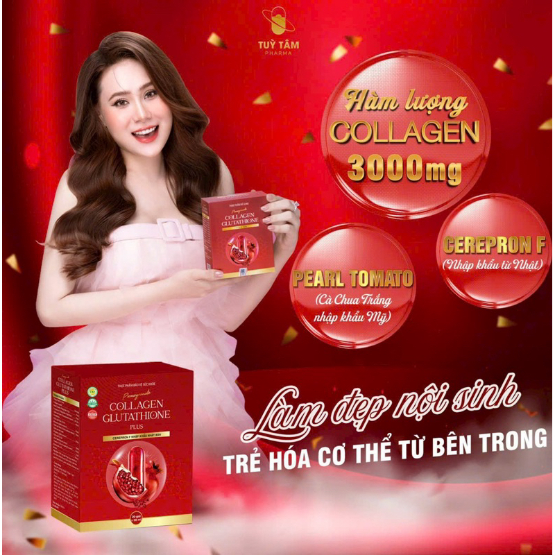 [1 Gói Collagen Glutathione Plus Lựu Đỏ - Dùng Thử] 3000mg - Trắng da, mờ nám, cải thiện nội tiết tố nữ Tuỳ Tâm pharma