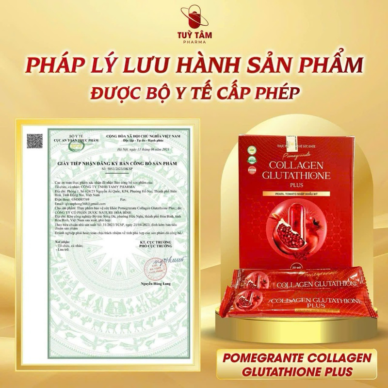 [1 Gói Collagen Glutathione Plus Lựu Đỏ - Dùng Thử] 3000mg - Trắng da, mờ nám, cải thiện nội tiết tố nữ Tuỳ Tâm pharma