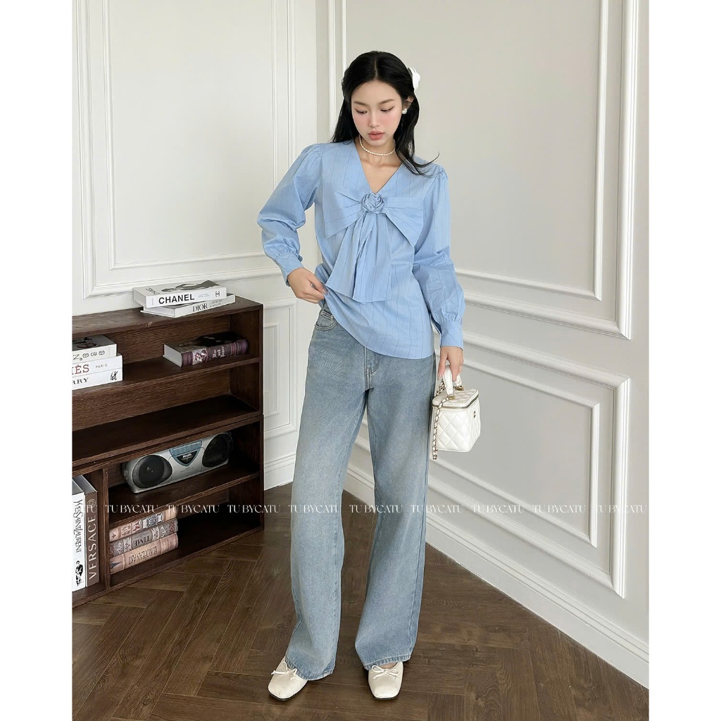 Ảnh TUBYCATU | Blue striped bowtie shirt 1